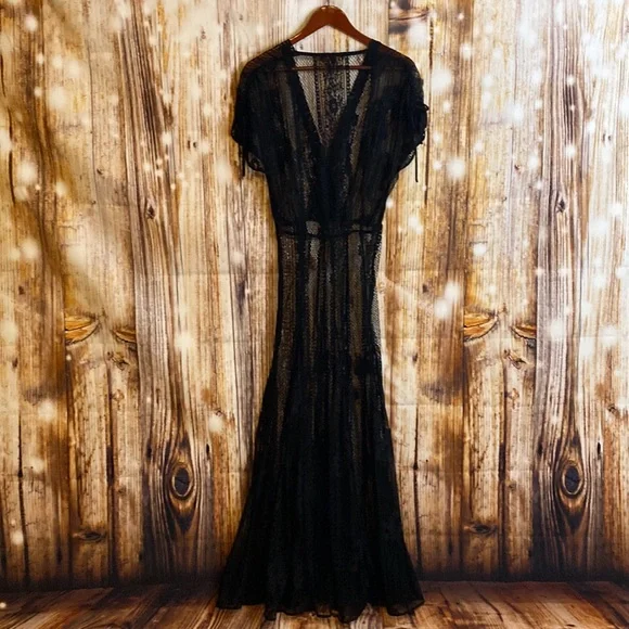 MAJE x Revolve Black Lace Maxi Gypsy Boho Goth Knit maxi Dress 1 Small